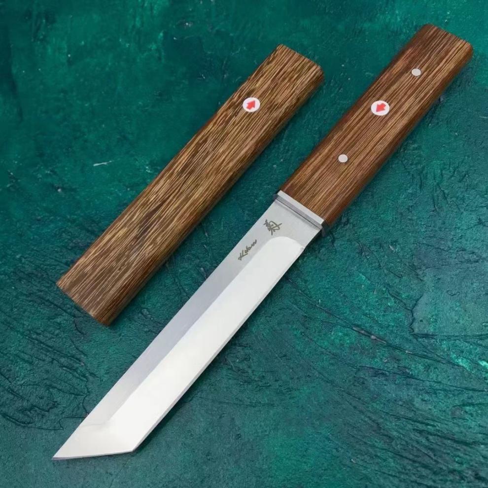 菊田水果刀多功能直刀户外刀具一体龙骨木手柄刀鞘锋利收 木小号(22cm