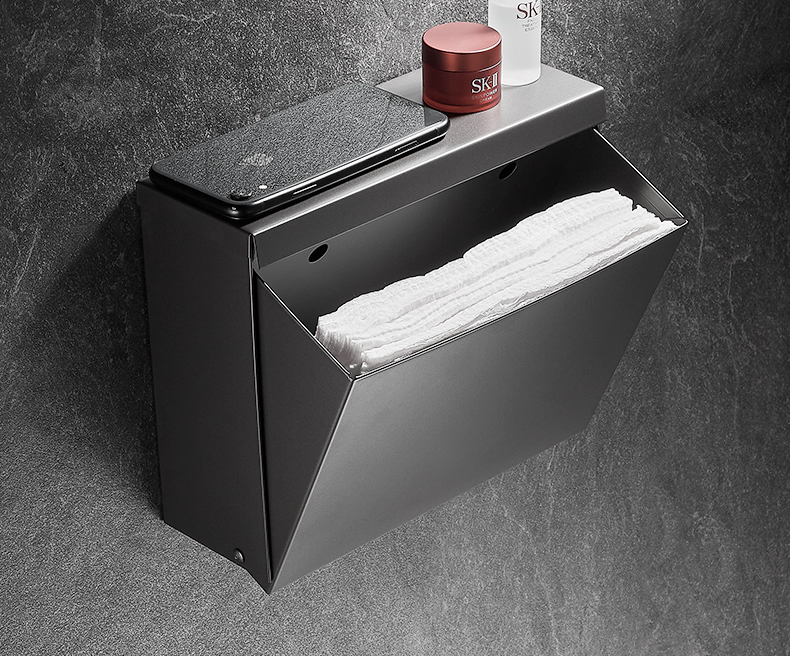 卫生间草纸盒免打孔浴室厕所抽纸盒家用平板纸置物架厕纸盒灰色打孔