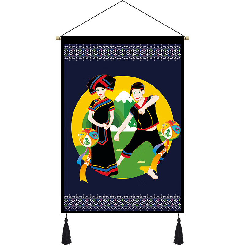 广西壮族风情挂画 民宿酒楼装饰画 壮乡文化特色民俗人物壮锦壁挂