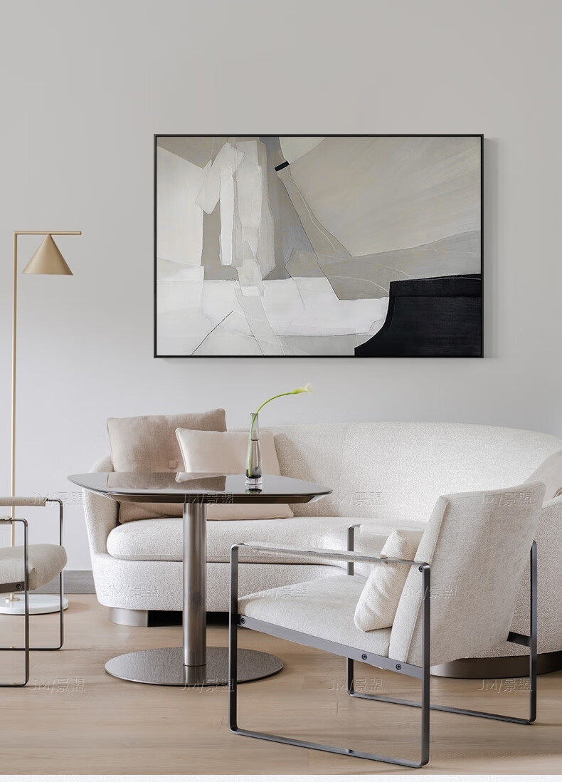 黑白灰抽象艺术客厅装饰画现代餐厅背景墙挂画玄关壁画留白j5070cm