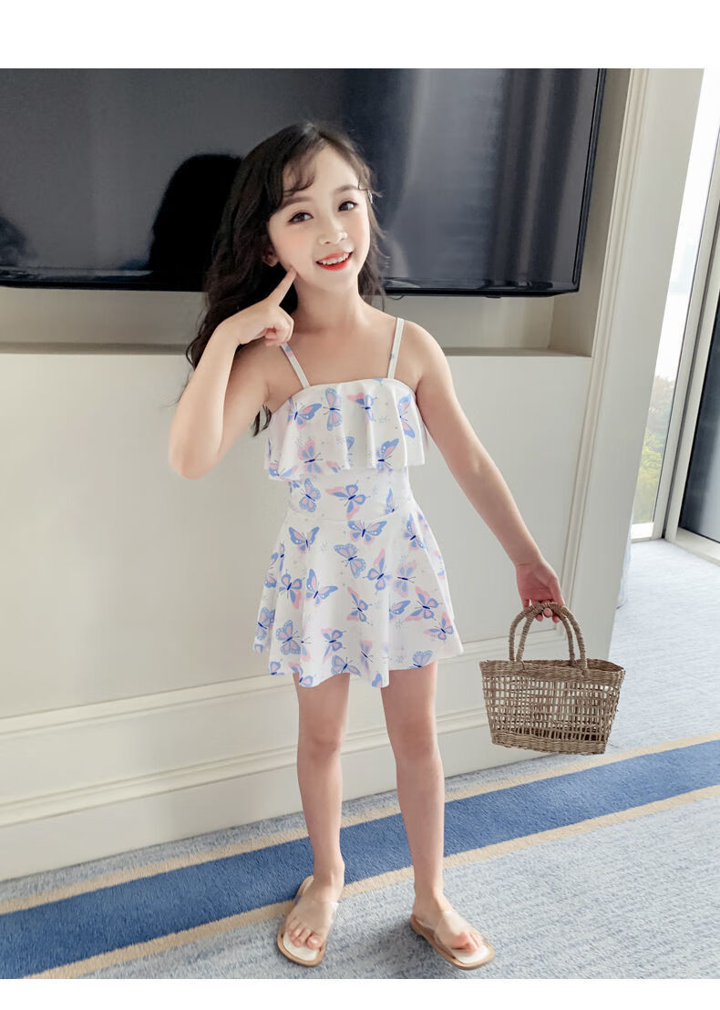 儿童泳衣女连体公主裙游泳衣宝宝女孩可爱女童小童幼儿中大童泳装白色