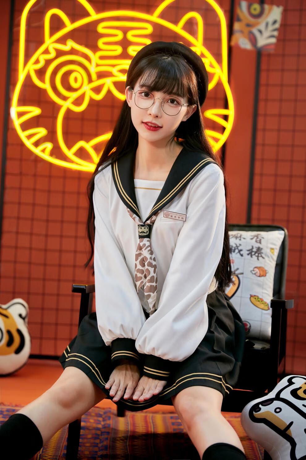 御茶家新年限定猛虎学院水手服长袖中间服原创jk日制系学院风水手服下