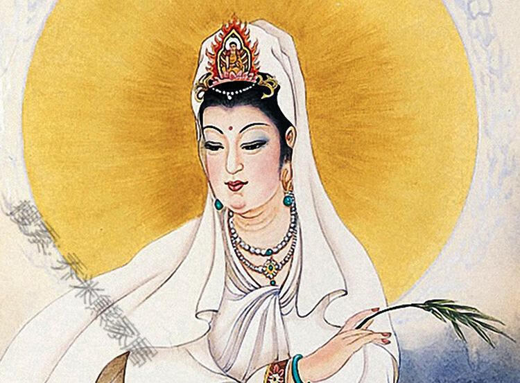 南海白衣杨柳观音大士净瓶施药观世音菩萨画像结缘卷轴挂画图杨柳观音