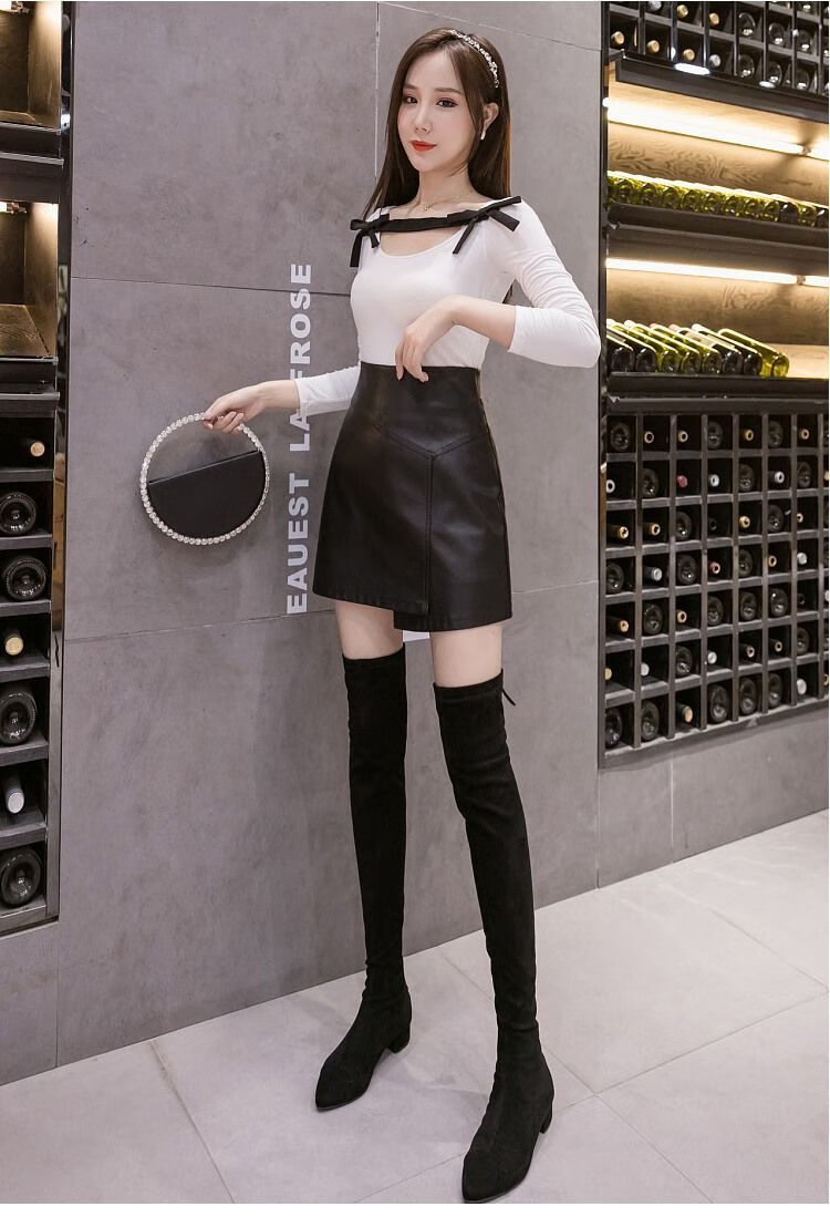 不规则短皮裙女2021秋冬新款高腰半身裙皮短裙a字裙显瘦包臀网红 黑色