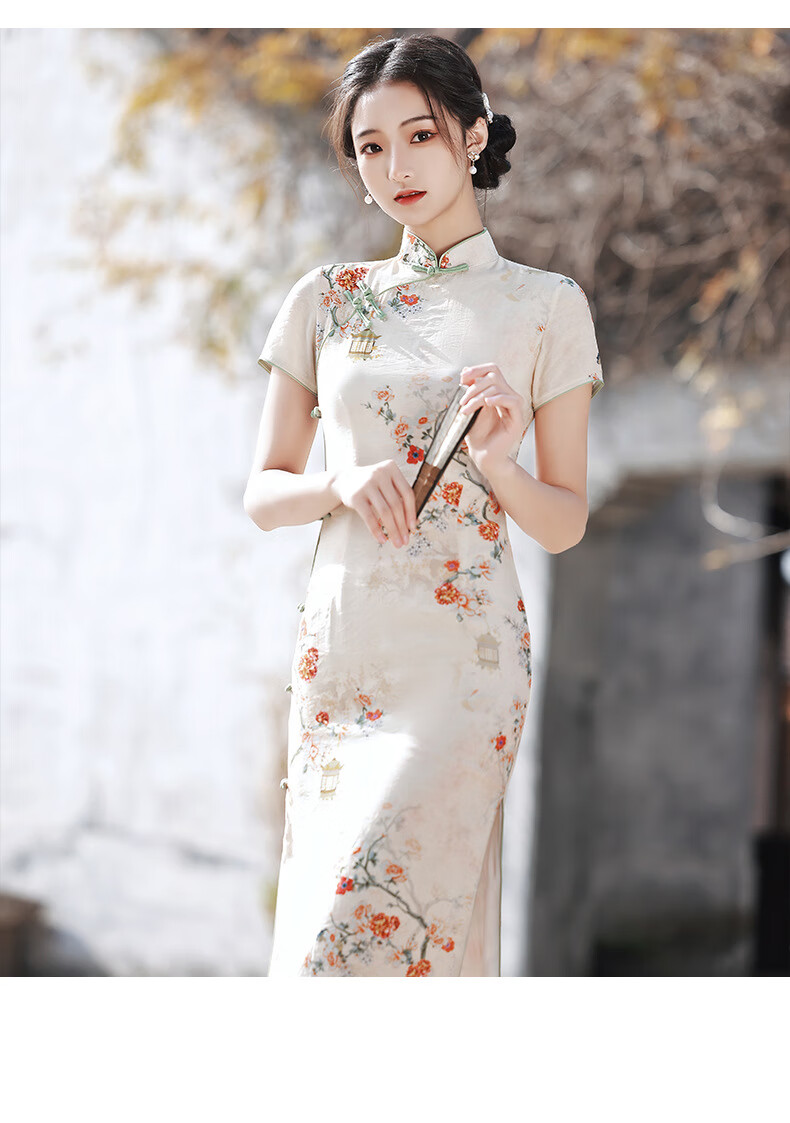 蚀骨旗袍2022年新款短袖素雅年轻款气质少女改良日常穿优雅民国风 bjs