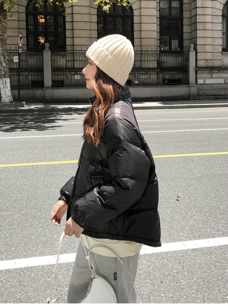 leiyu羽绒服女潮牌女装冬季新款潮流韩版宽松立领短款加厚外套粉色m