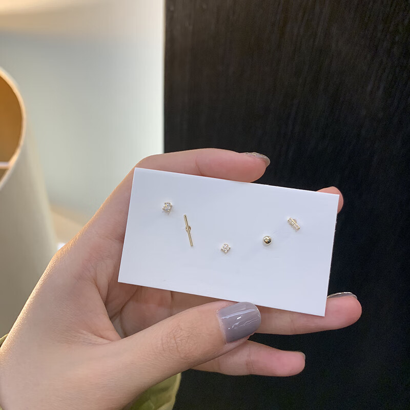 适合小耳垂的925银耳钉针简约女小巧五件套百搭气质s925银针5只