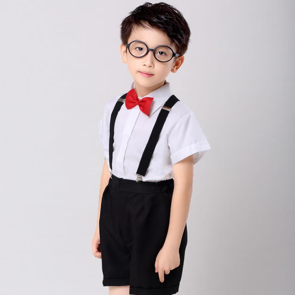 六一儿童演出服背带裤男童主持人男生合唱服朗诵表演服装 黄色 120