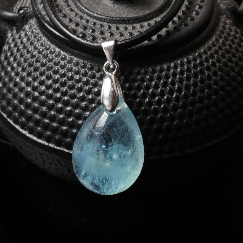 珍韵缘冰种海蓝宝水滴吊坠女小号颈饰海宝蓝水晶锁骨项链项坠ls22冰种