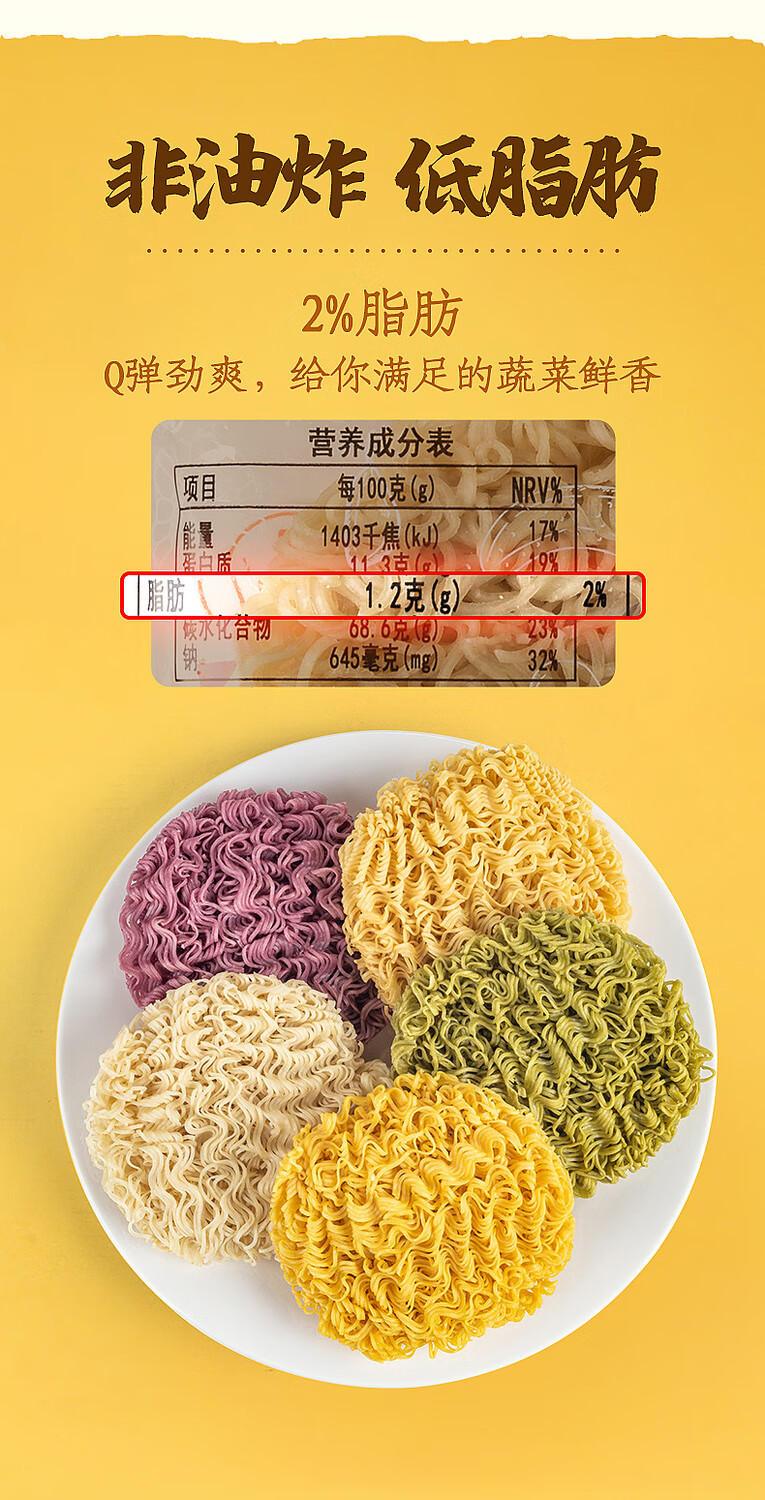 非油炸蔬菜方便面整箱批发低脂袋装面条麻辣烫火锅面饼鸡蛋面炒面菠菜