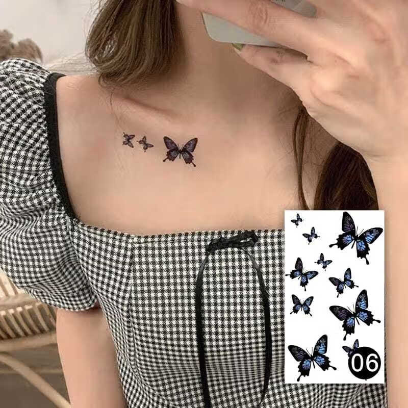 帛鄞焉【新款】纹身贴纸玫瑰花胸前暗黑红色蝴蝶刺青防水女男潮图案