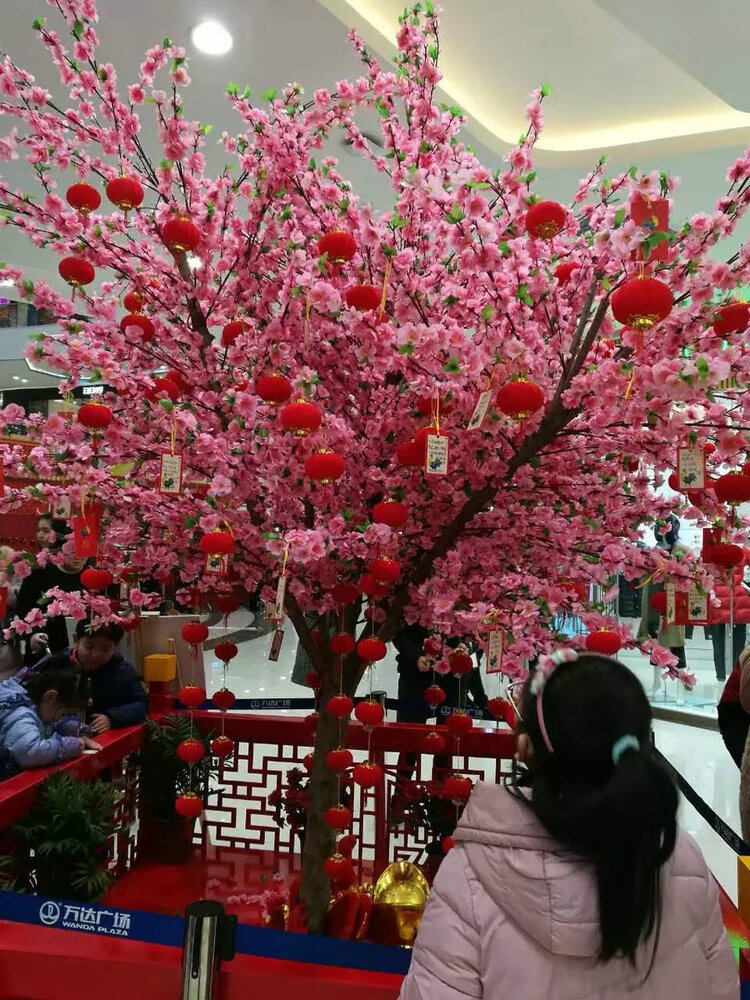 仿真桃花树新年装饰仿真植物假树许愿树樱花装饰商场大厅春节摆件1