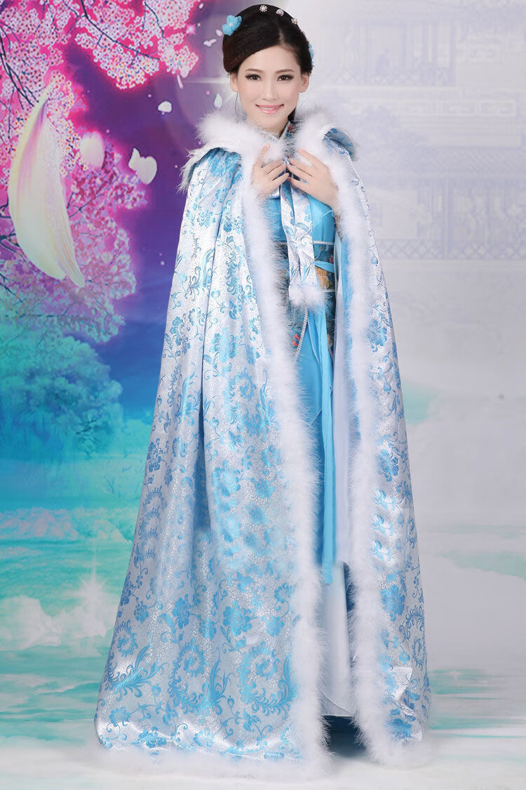 篷古装汉服女皇后服古代斗篷古装仙女服披风古装汉服冬斗篷天蓝色加棉