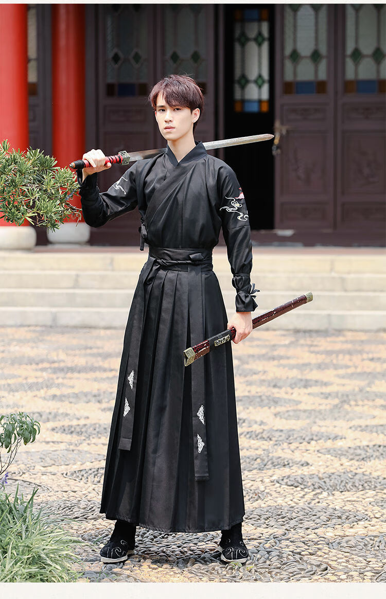 2022新款古装男女侠客书生毕业拍照班服古代舞台影视剧服装 竹叶黑