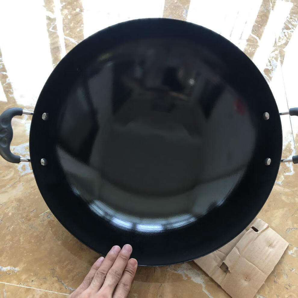 准新上海福如炒锅双耳搪瓷炒菜锅无涂层不生锈精铁锅适用燃气灶上海锅