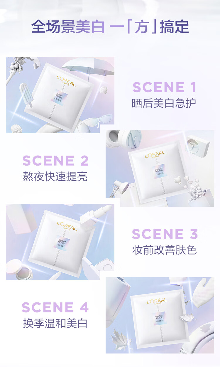 欧莱雅（LOREAL） 小白方面膜臻白晶透沁白精华美白提亮补水保湿 小白方15片 无盒散装