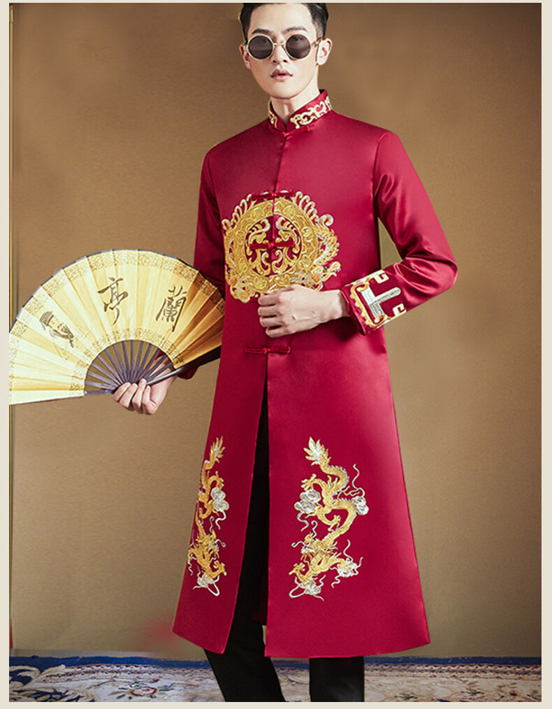 京享好物铭桥中式伴郎服结婚秀禾服中式新郎礼服男士中长款司仪主持