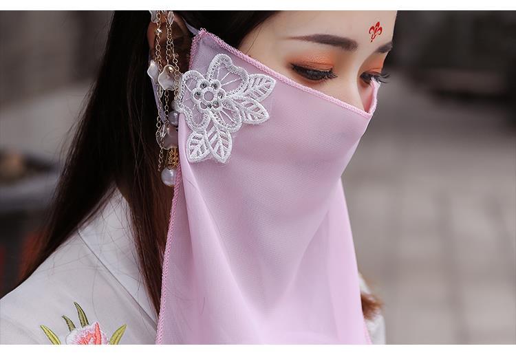 汉服面纱汉服配饰新款古装电视剧白面纱仙女侠女公主遮面纱古风粉红色