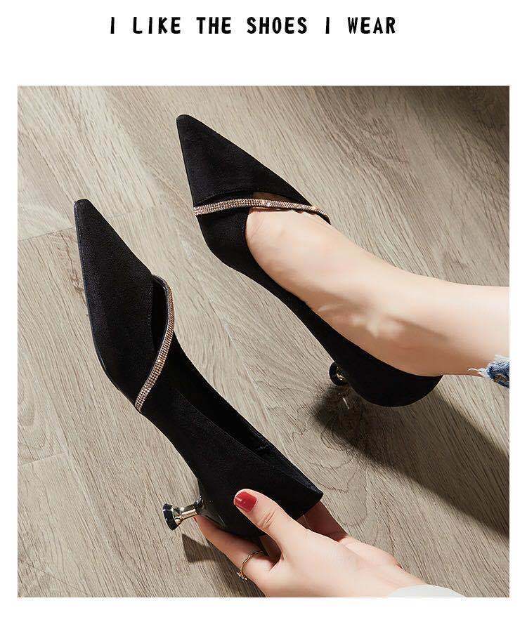 西竞小香风高跟鞋矮跟3cm细跟法式尖头低跟学生少女黑色百搭中跟单鞋