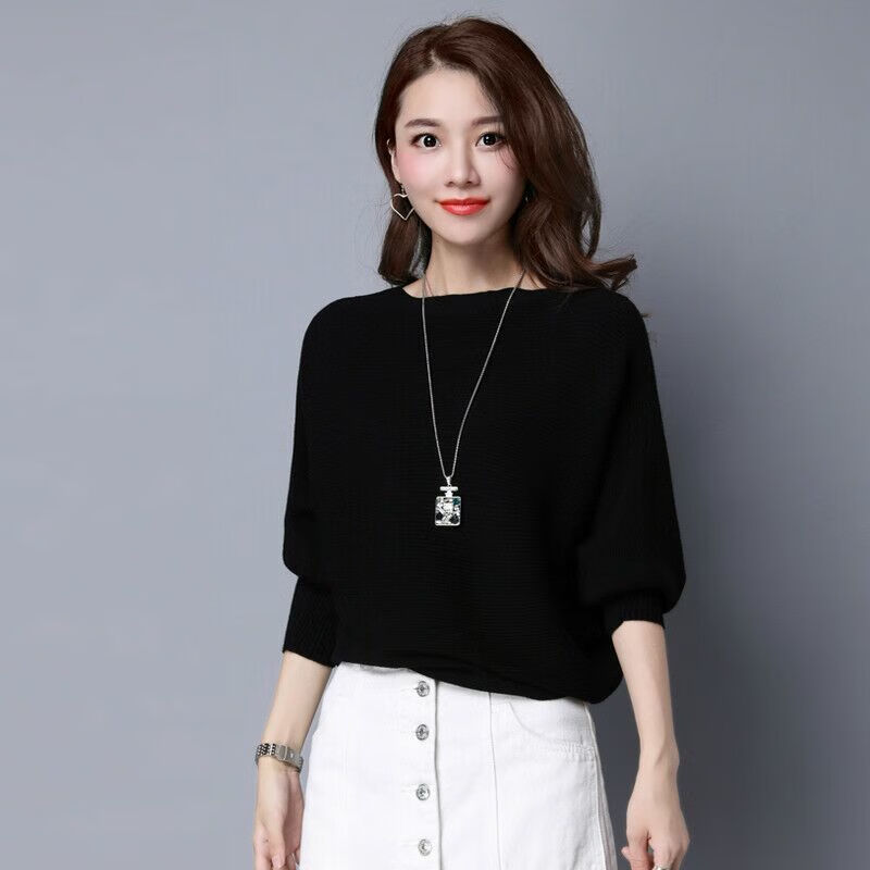 2021新款蝙蝠衫女毛衣韩版一字领针织衫宽松打底衫潮女士春秋时尚潮流