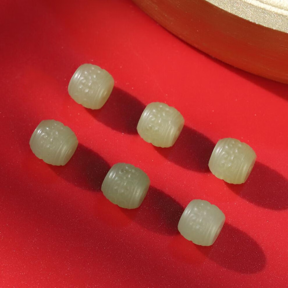 甄祥 天然和田玉回纹桶珠散珠 新疆青玉配珠顶珠 手串手链配饰【图片