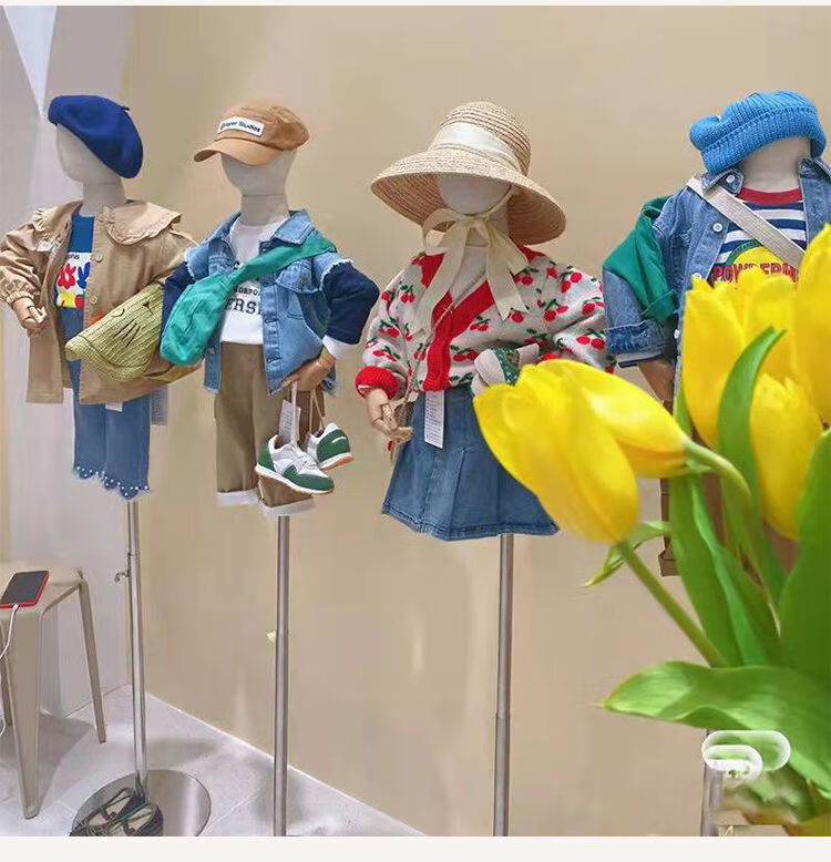 全身带头带手橱窗展示架小孩男女童装店衣服模特12岁黑色木板木色盖
