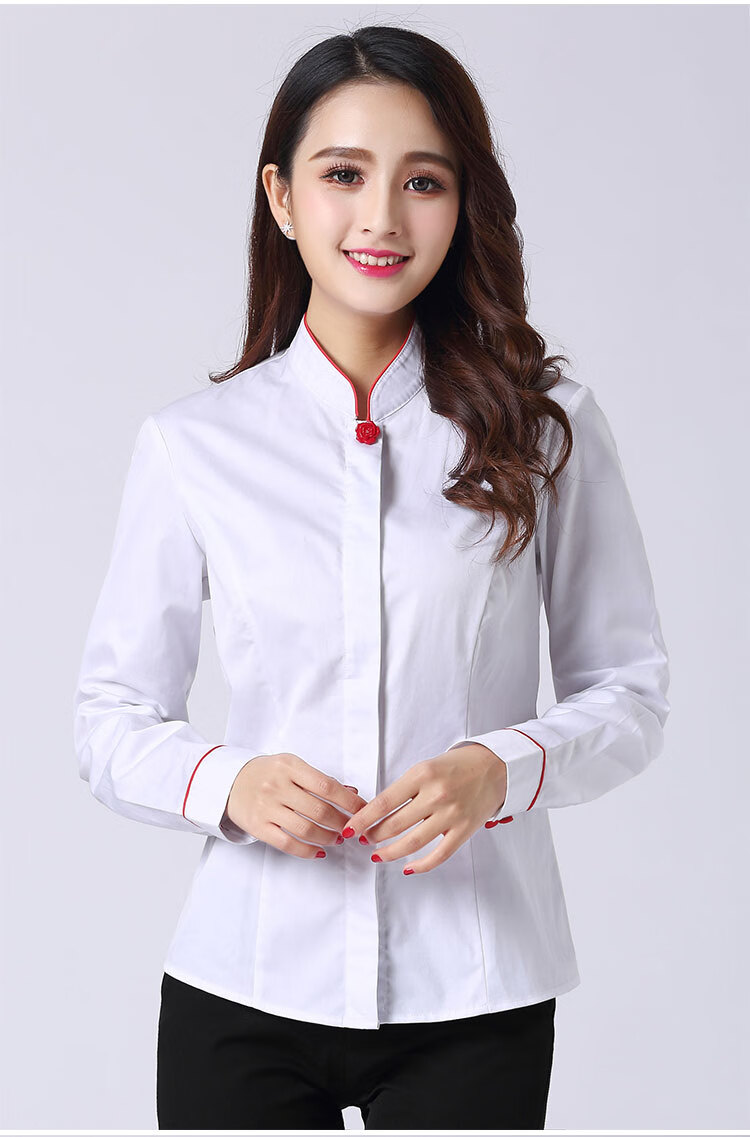 中信银行工作服女士行服短袖衬衫红色立领长袖衬衣修身职业装短袖403