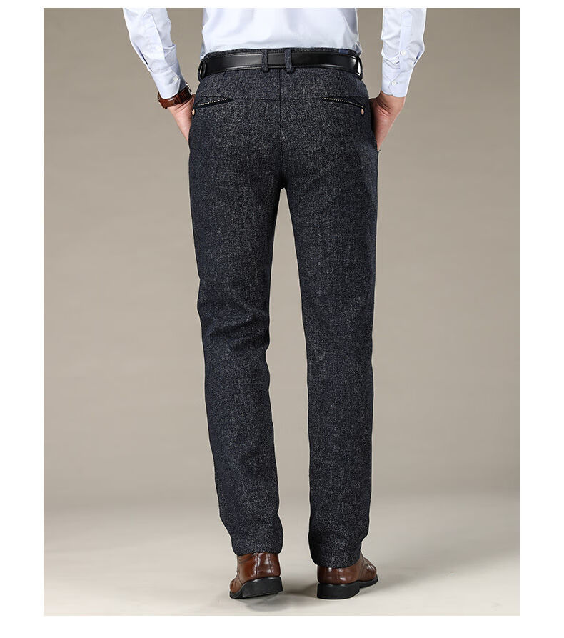 裤子男宽松直筒弹力商务男士休闲裤秋冬新款磨毛休闲裤潮流藏蓝春秋款