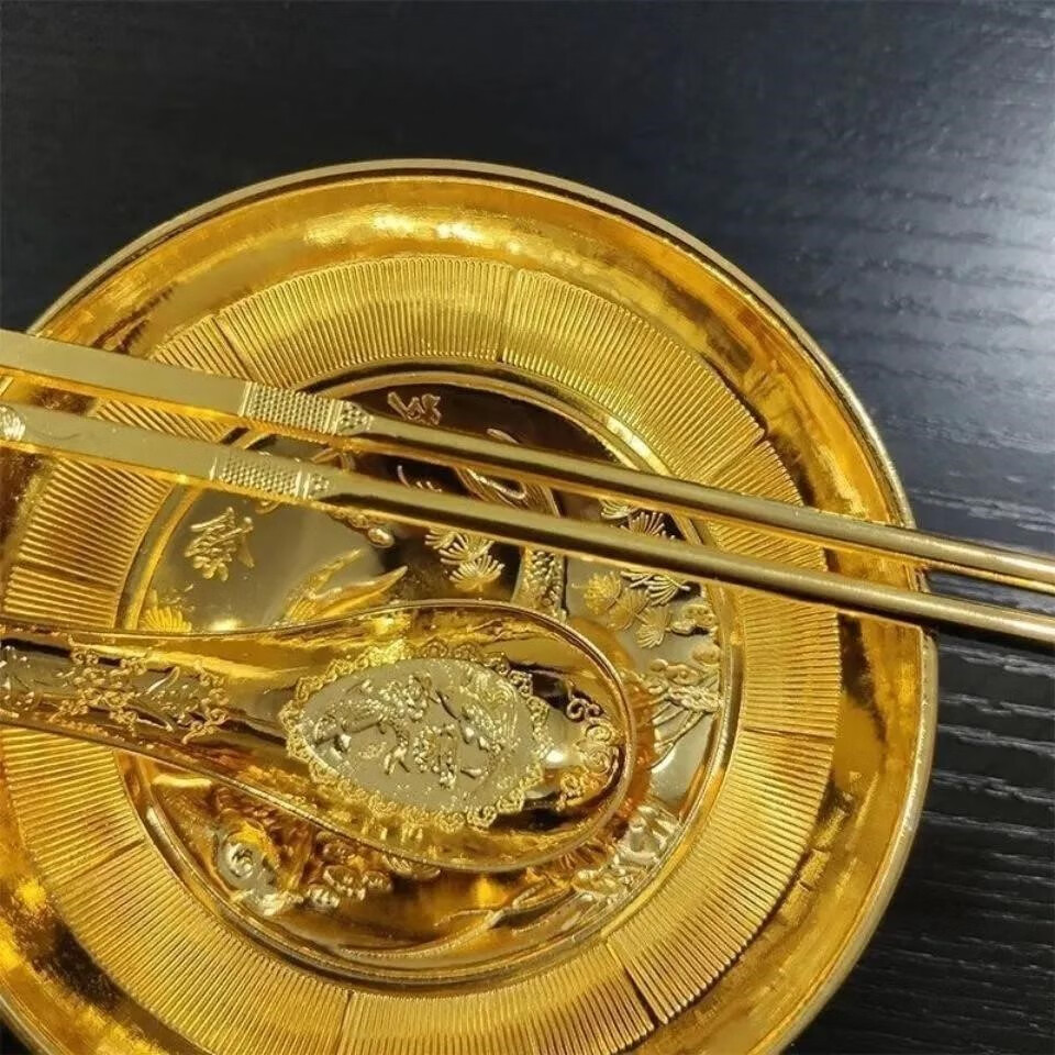 金碗999a纯金熟金筷子食用勺三件套足金餐具实心防滑金筷子金耳勺