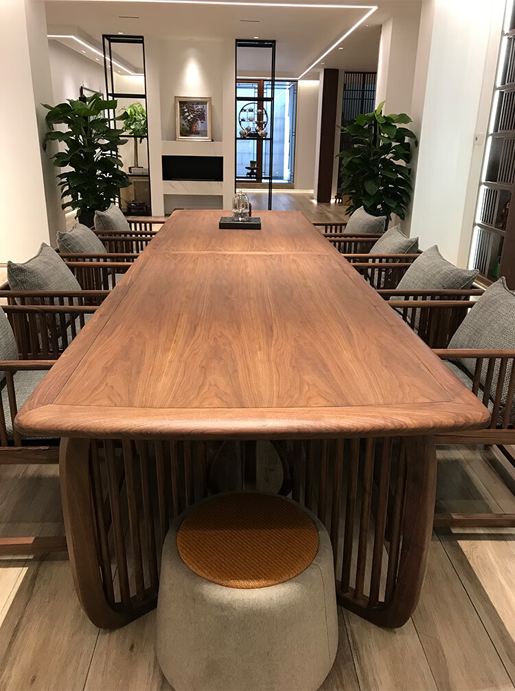 新中式会议桌北美黑胡桃木开会桌长桌办公室洽谈接待禅意工作台 2.