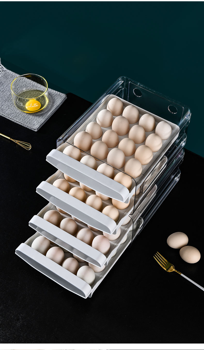家用鸡蛋保鲜盒蛋托收纳盘装鸡蛋的盒子多层塑料抽屉式鸡蛋整理盒双层