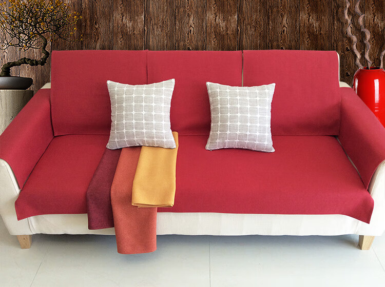 品牌优选红色棉麻沙发坐垫加厚布艺韩式日韩风时尚圆弧异形定制红色大