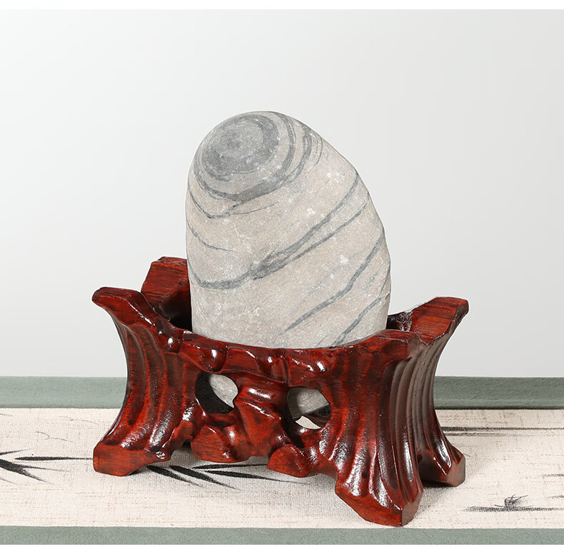 可狄免挖槽石头托架实木奇石底座带槽黄河石鹅卵石泰山石头不规则摆件