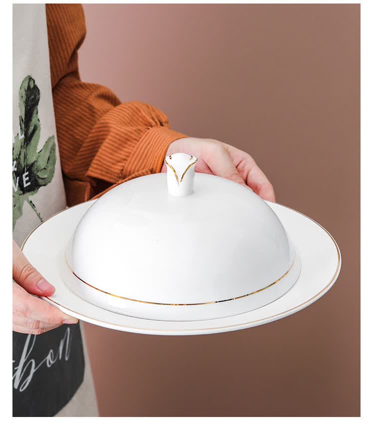 蒸蛋盘子 陶瓷鲍鱼碟酒店西餐厅金边带盖牛排盘子鲍翅海参盘子餐盘