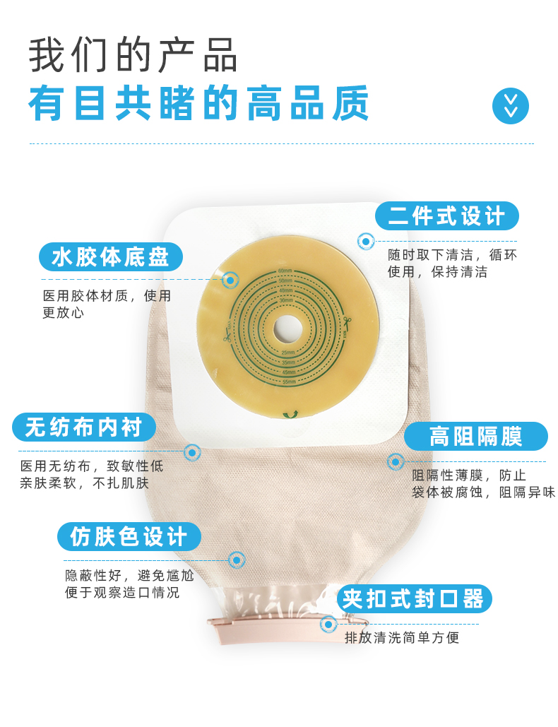 康力迪二件式造口袋大便袋肛肠袋造瘘袋两件式造口底盘护理隆泰炭片款