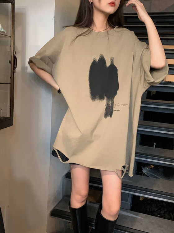 春夏女士棉质短袖破洞短袖恤女装春夏季新款宽松显瘦百搭打底衫上衣服