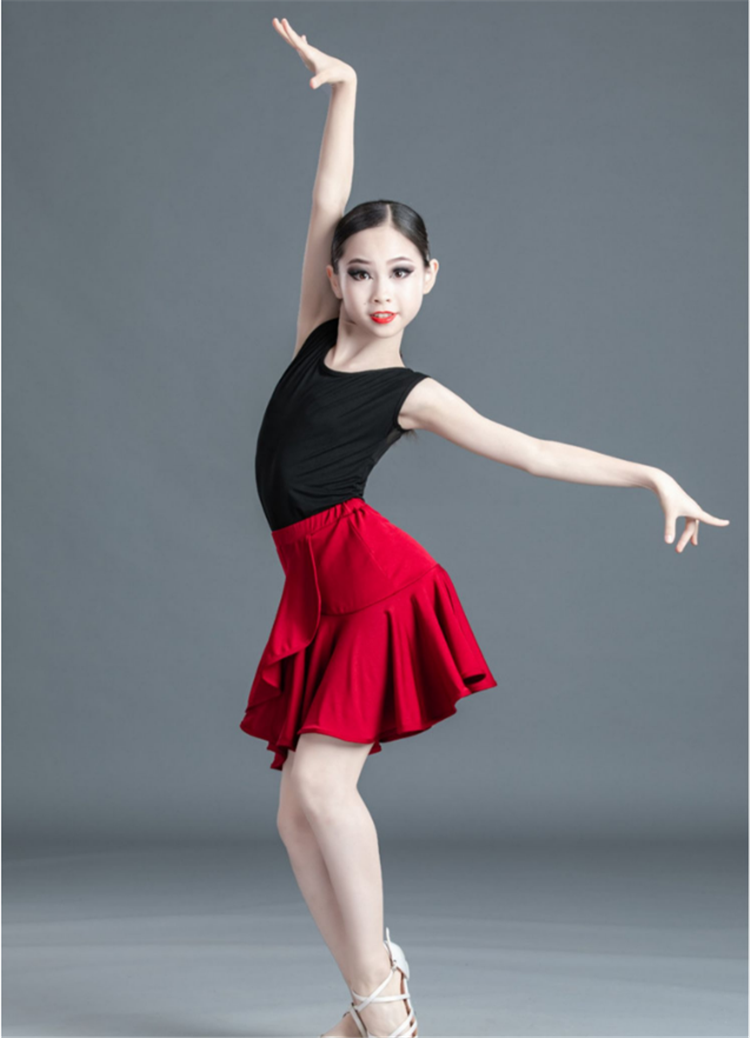 拉丁舞裙儿童女生夏季无袖凉爽舞蹈裙演出服女孩分体套裙比赛服装