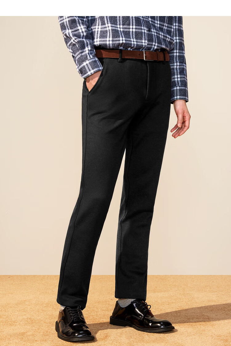 之家休闲裤男2021冬季新品简约直筒纯色一条过冬裤子蓝灰花纹n817584a