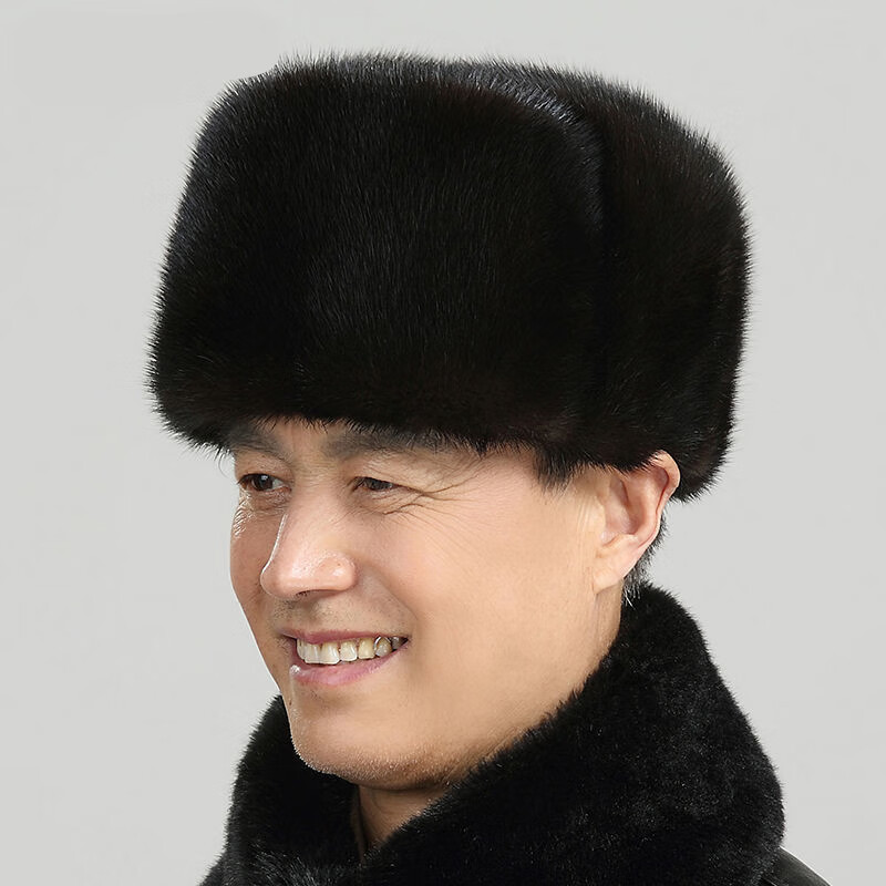 地主帽男士冬季帽子男地主帽中老年冬天户外仿貂皮老人帽保暖棉帽深