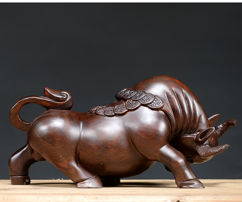 仙莱阁 木牛实木雕刻手工精雕牛气冲天家居木头仿古办公室桌面摆件