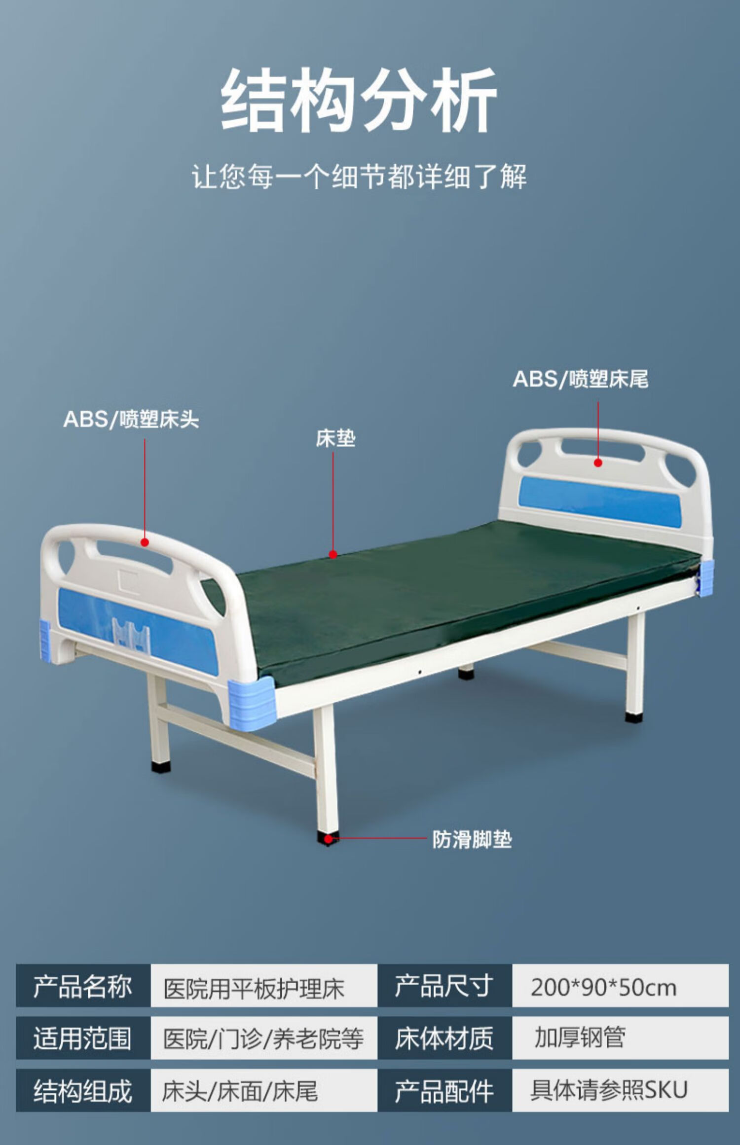 医院诊所用门诊床病床输液医疗床观察简易铁床病号普通平板床h款abs