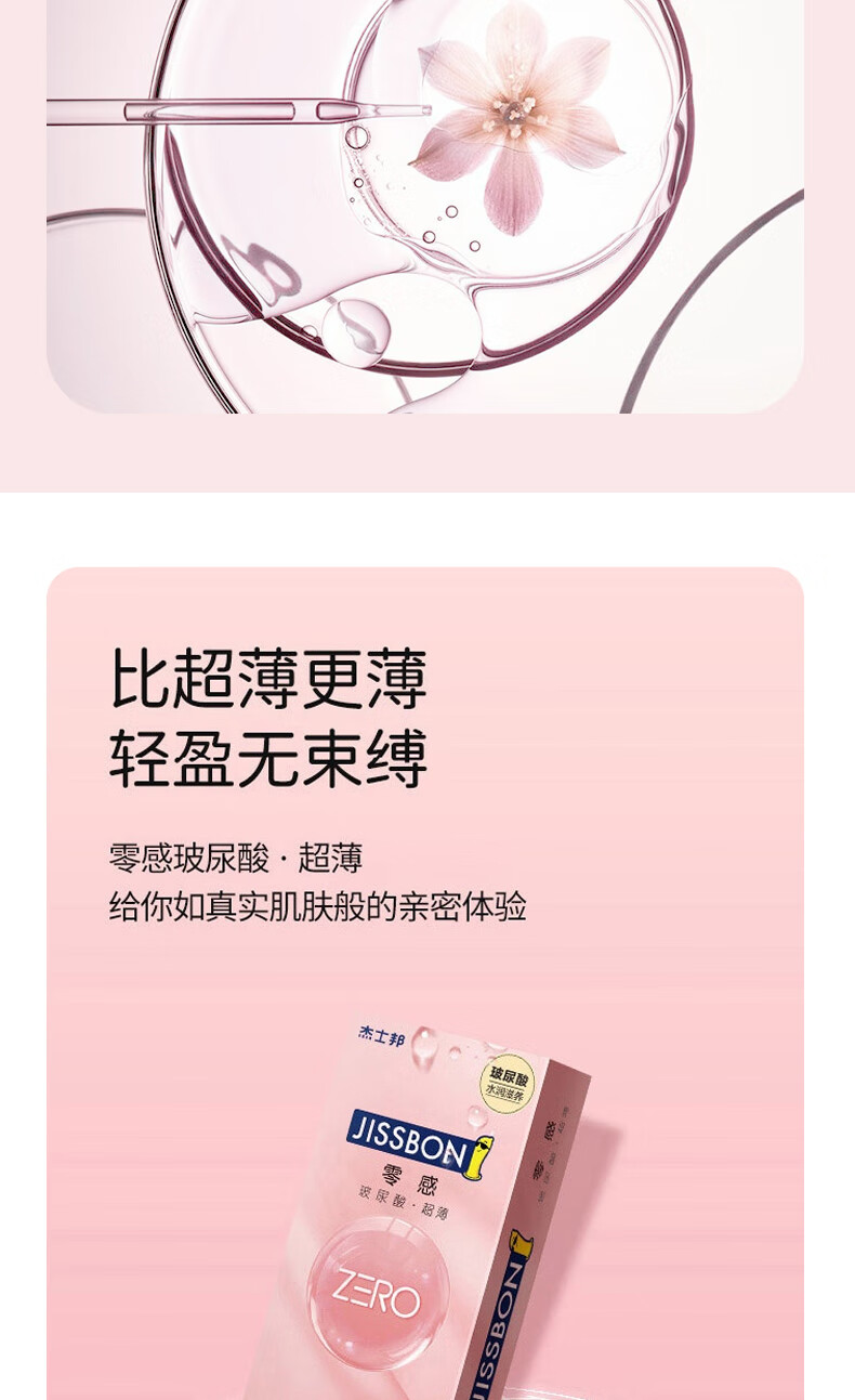 杰士邦薄避孕套零感薄玻尿酸极肤安全套润滑水润情趣计生用品共12只零