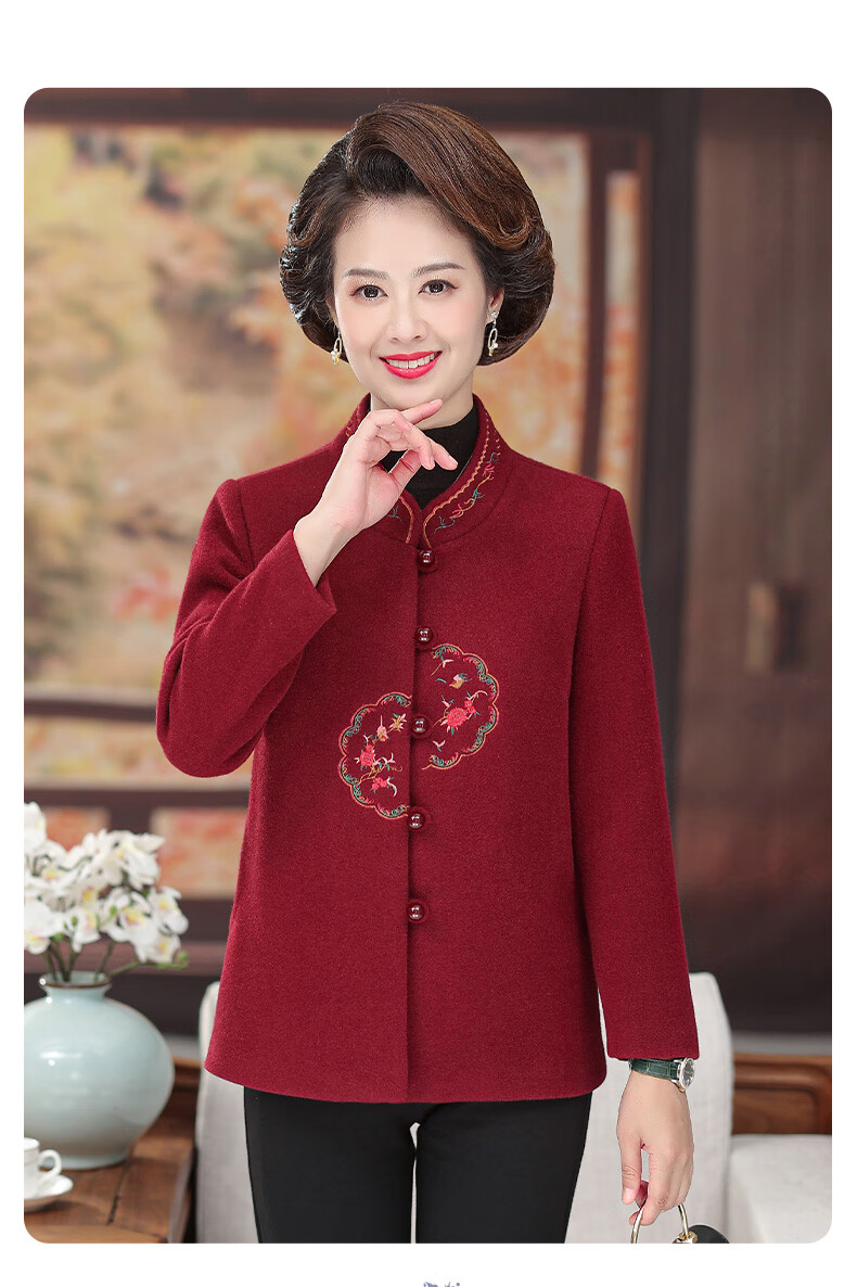 喜婆婆婚宴装2021新款妈妈装秋装毛呢外套中老年女高贵洋气呢子上衣酒