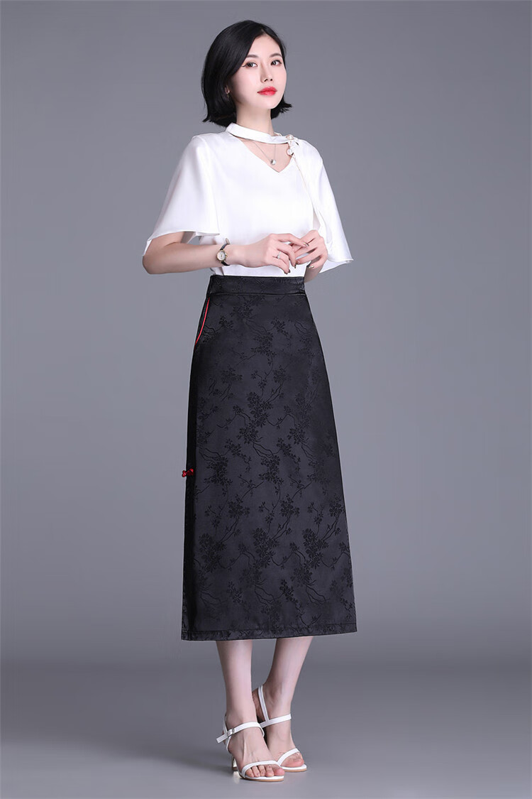 半身长裙高端品牌裹裙真丝桑蚕丝复古旗袍中长款半身裙夏季花色l