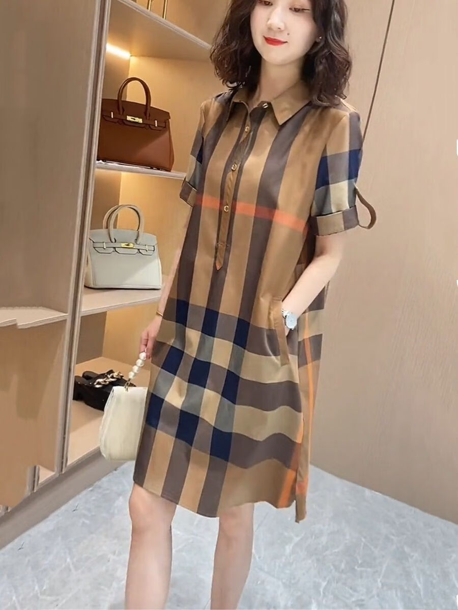 【特价捡漏】巴·宝莉 巴布瑞女装夏欧洲站轻奢风气质宽松显瘦格子