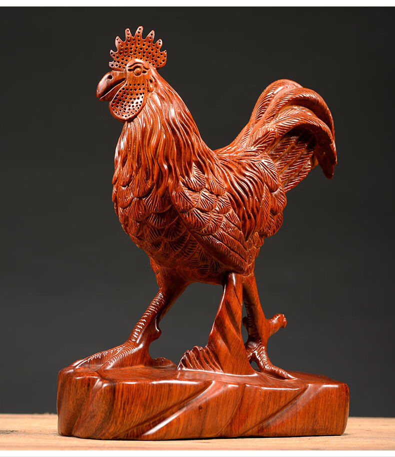 仙莱阁花梨木手工精雕雕刻大公鸡摆件家居动物生肖鸡客厅电视柜装饰