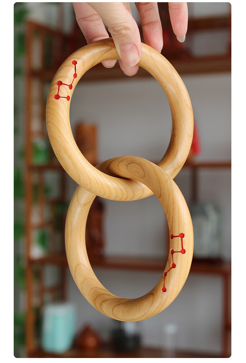 天然老桃木一体手工雕刻真朱砂填充手镯阴阳环枣木老桃木朱砂乾坤圈