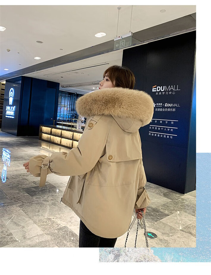 105981-拉夏贝尔棉服女21年新款女装百搭工装派克服女气质时尚冬装 米白色 L-详情图