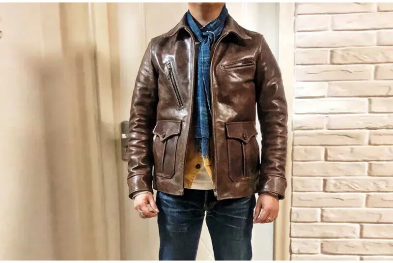 马皮报童美式男款皮衣阿美咔叽翻领机车皮青年外套秋定制款 无涂蜡染