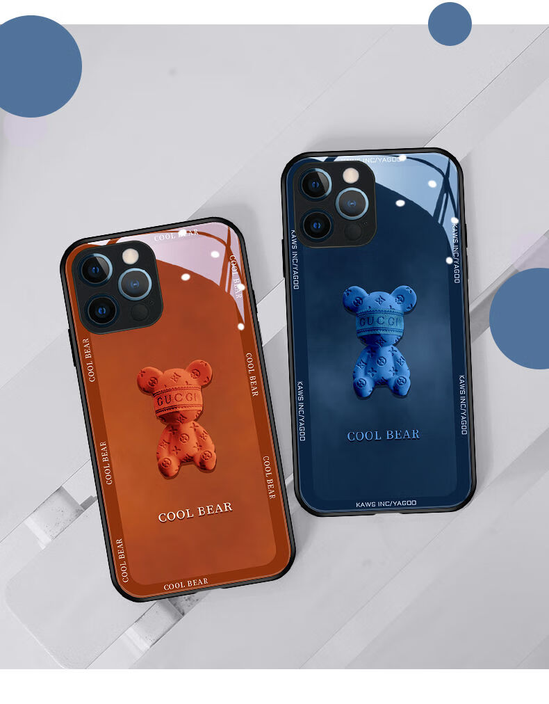 克莱因蓝蒙眼熊12pro手机壳11pro情侣iphone13promax全包镜头克莱因蓝